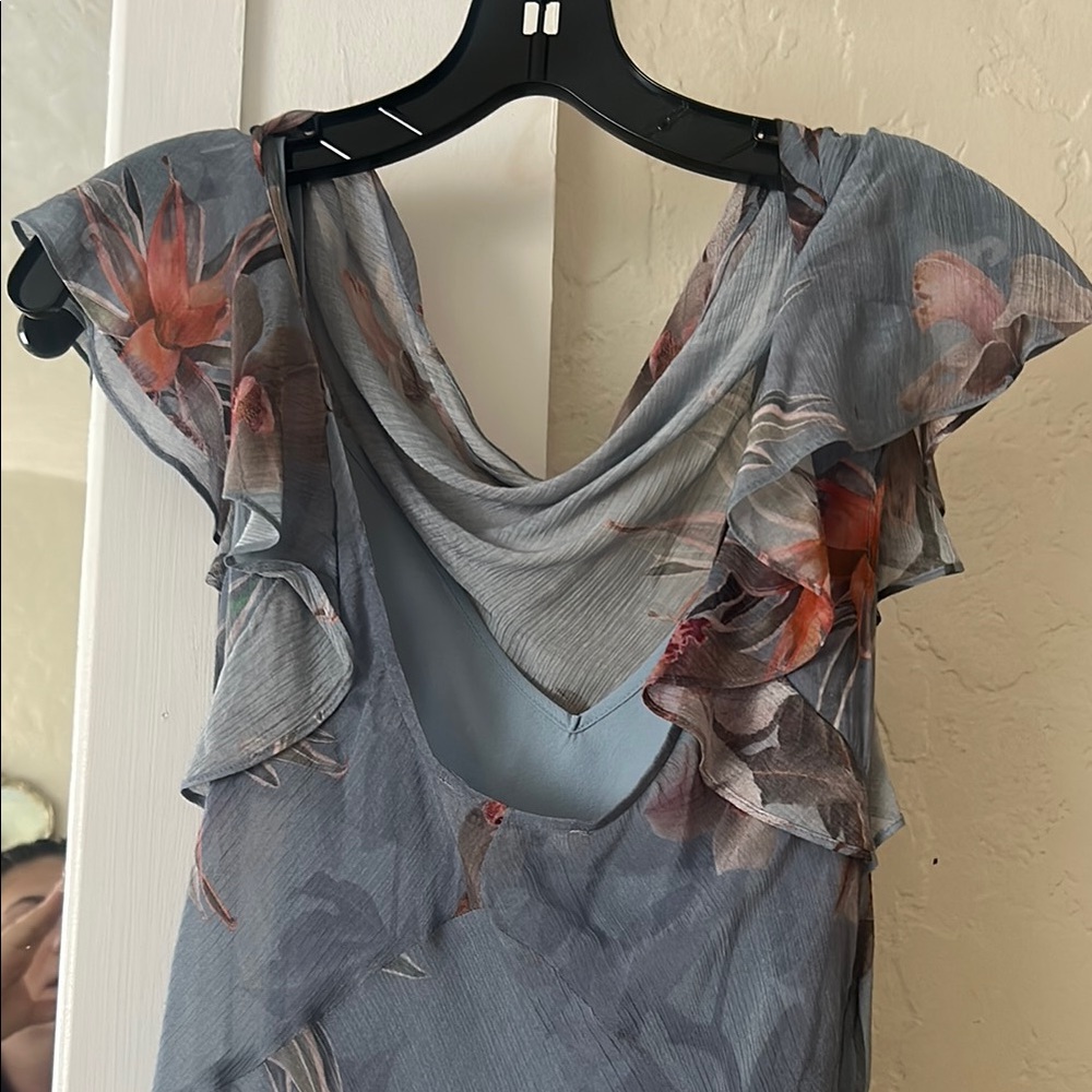All Saints Dusty Blue Floral Cowl Maxi Dress - Picture 4 of 9